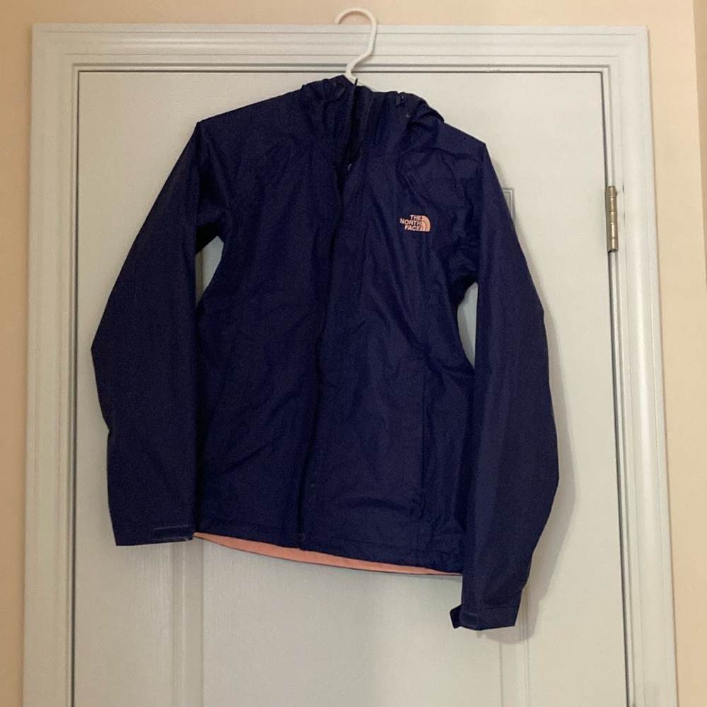 The North Face Navy Blue and Pink Rain Jacket